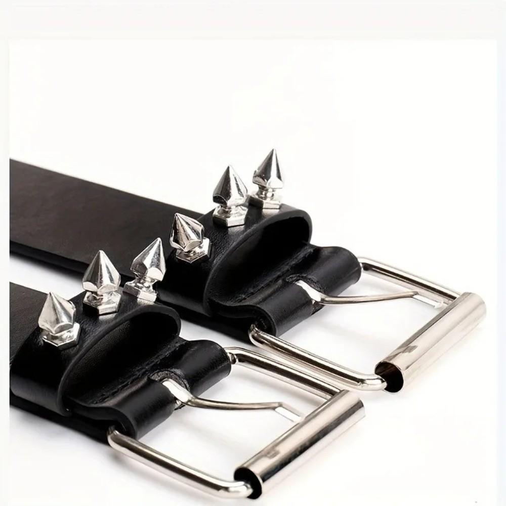 Fashion Retro Rivet Belt Black PU Leather Studded Belt Adjustable Goth Style Punk Belt for Men and Women