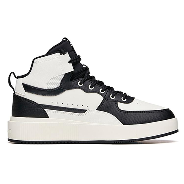New Anta Life Collection Wear Resistant High Top Skateboard Shoes Women's White Black 922138011-6