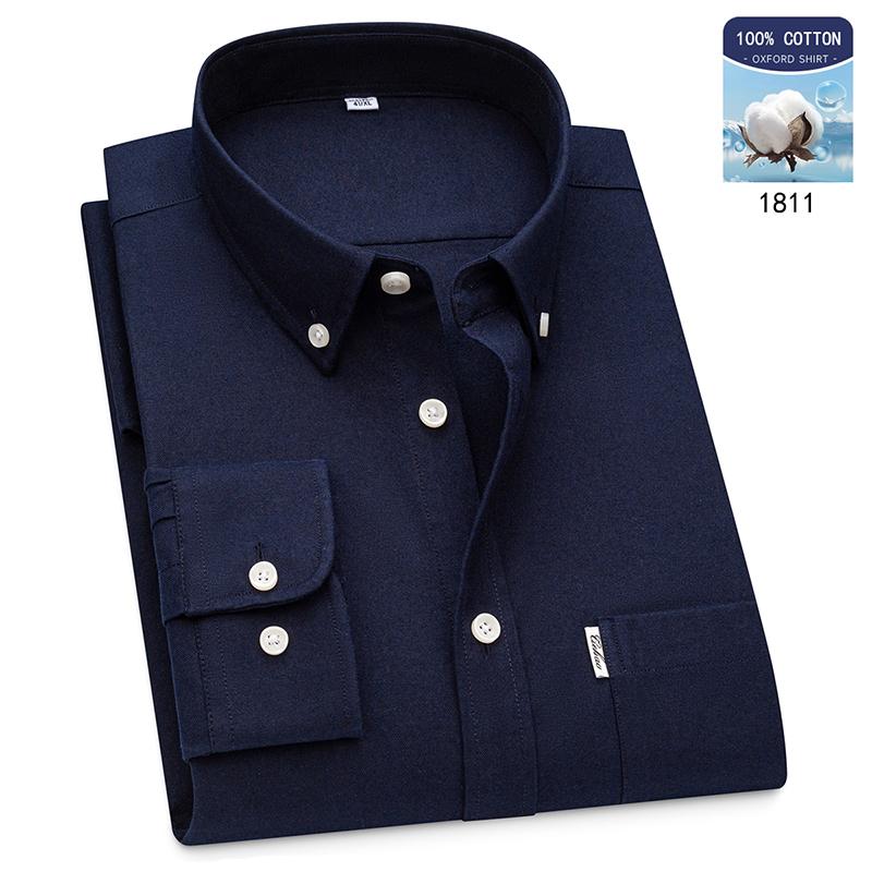 

Chic Cotton Shirts For Man Solid Color Pink Yellow Blue Green Oxford Long Sleeve Casual Smart Dress Shirt Asian Size Top Clothes 44