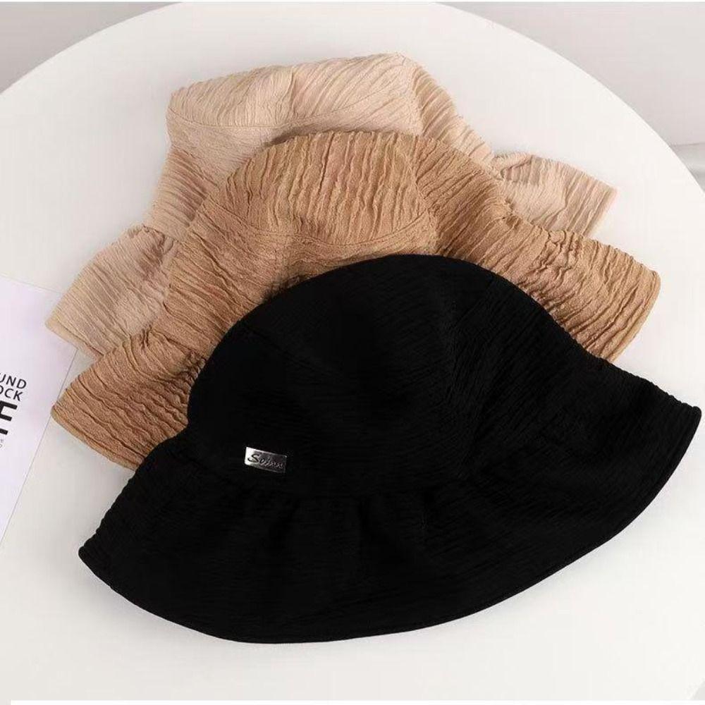 Solid Color Panama Hat Wide Brim Visor Hat Foldable Fishermen Cap  Women