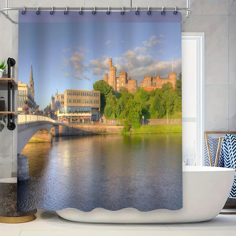 

Vintage River Landscape Shower Curtain Waterproof Scenic Waterfall Nature Bathroom Decor Backdrop Artistic Tapestry Home Decor W60H190(CM)-1 Pcs