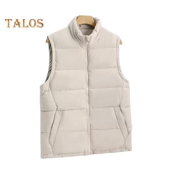 

Мужской терможилет с воротником-стойкой, без рукавов, однотонный хлопковый жилет с карманами, застежкой-молнией, ветрозащитный теплый жилет, куртка M бежевый