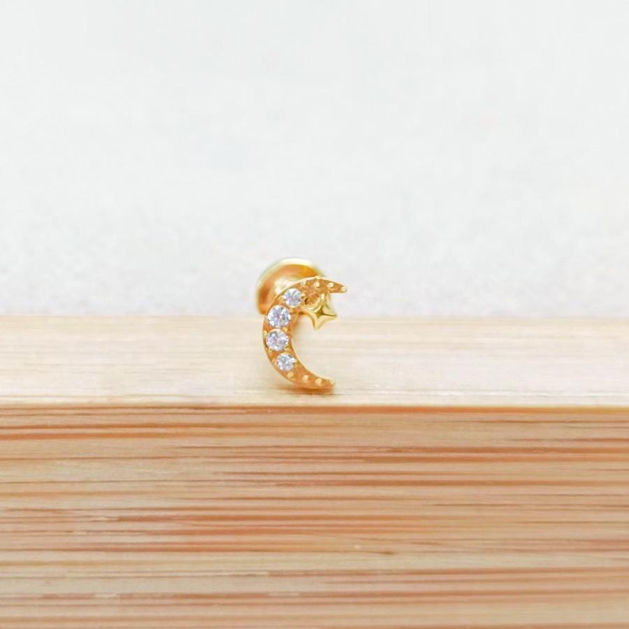 F136 Star Moon Diamond Lip Stud 5-Sided Iron Tower Ear Cartilage Piercing Jewelry 1.2x6/8mm