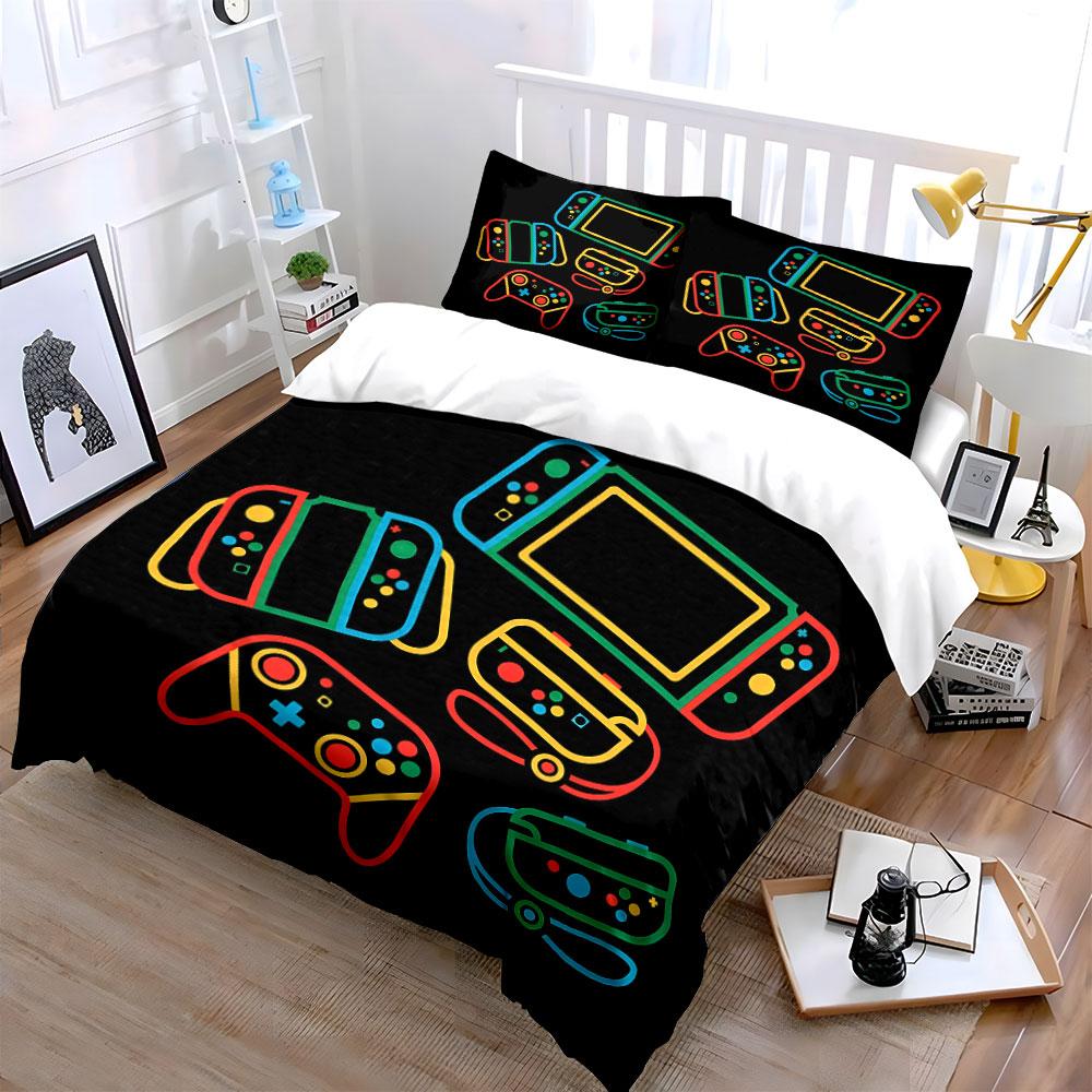 Colorful Gaming Console Design Bedding Duvet Cover Set (1*Duvet Cover 2*Pillowcases, without duvet insert)