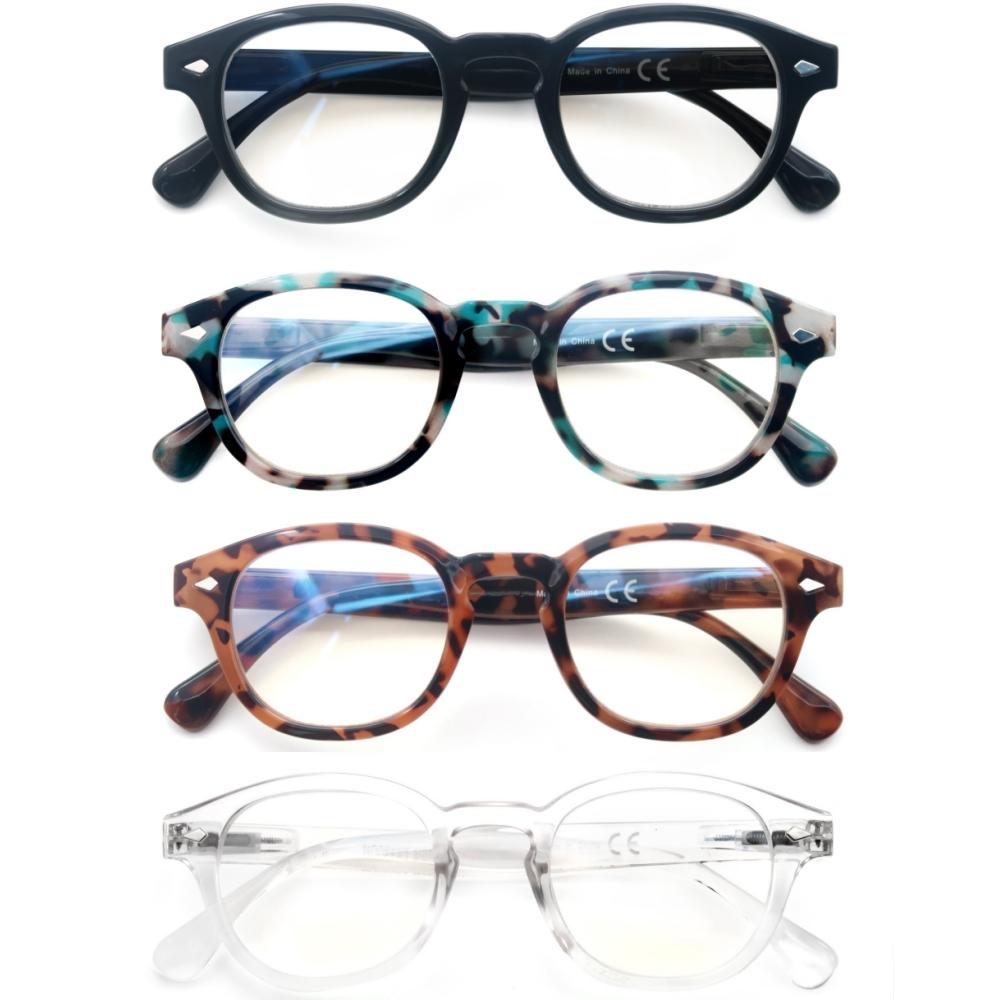 4Pack Reading Glasses For Men Women Round/Square/Cat Eye Spring Hinge Ultra Light Readers Eyeglasses Presbyopia With Diopter