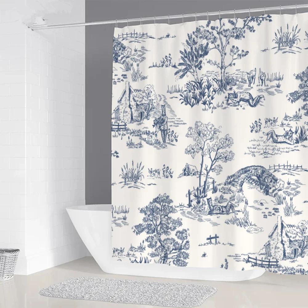 Toile De Jouy Folding Partition Bathroom Curtain for Quarto Things for the Bathroom Sets Full Set Shower Shower Curtain Curtains