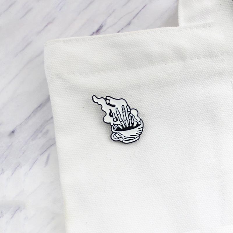 Skull Hand Coffee Cup Brooch: Trendy Punk Design