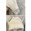 Women Ruffles Lace Patchwork Cashmere Sweater Autumn Winter Casual Knitted Jumpers Long Sleeve Slim Pullovers