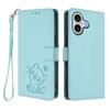 For iPhone 17 Wallet Case with Wrist Strap Love Cat Pattern Imprint Leather Phone Cover
