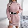 Women's Autumn And Winter European And American Casual Button Turtleneck Long-sleeved Bottoming Sweater Dress