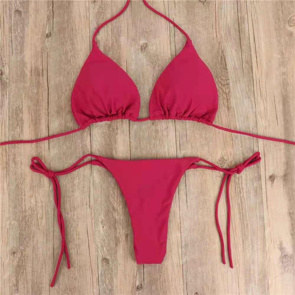 Bikini swimsuit three-point allure sexy adjustable lace-up swimsuit multi-color strap chest pad set