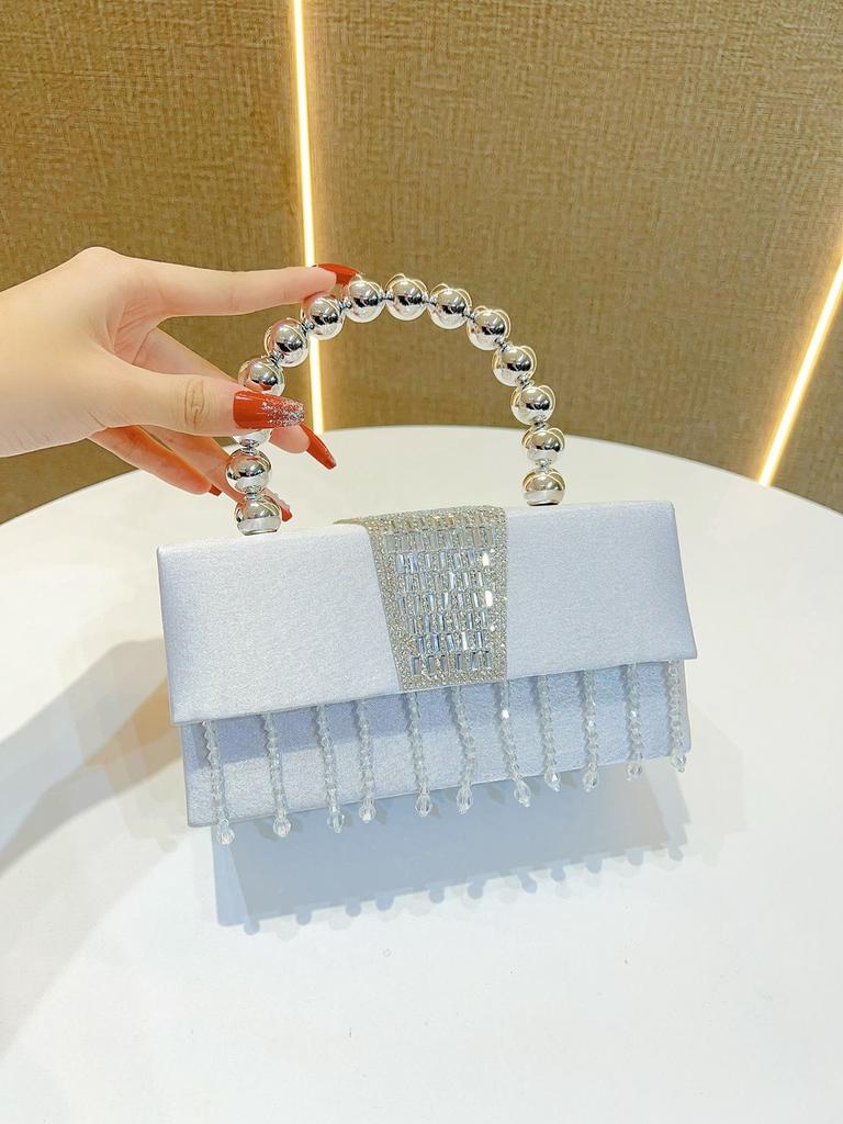 Silk Clutch Bag With Glittering Rhinestones For Evening Party And Wedding Use