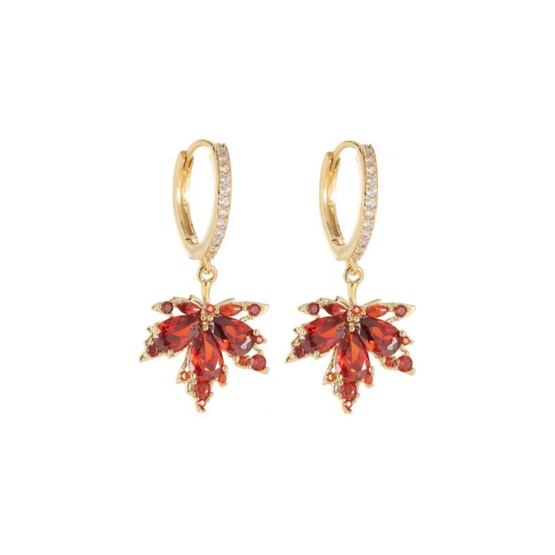 18k Gold Double Maple Leaf Stud & Ear Cuff Earrings for Women