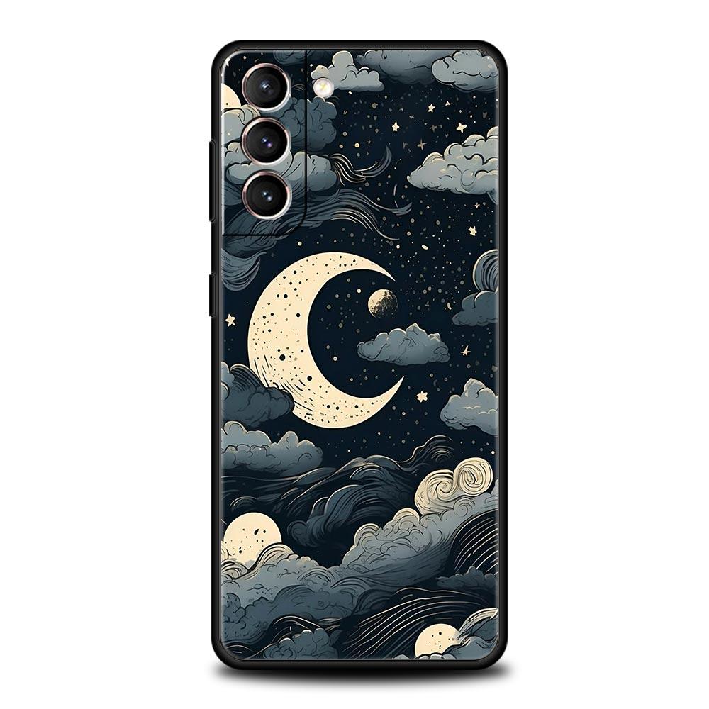 

Moon Cloud Comic Style Soft Phone Case For Samsung Galaxy S25 Edge S24 Plus S23 FE S22 S21 S20 Ultra 5G S10 Black Protect Cover Samsung S24 Plus