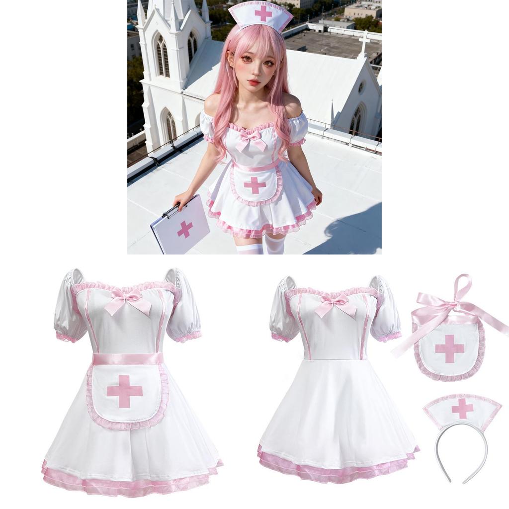 Kawaii Maid Outfit Set With Apron And Headpiece For Cosplay And Role Play