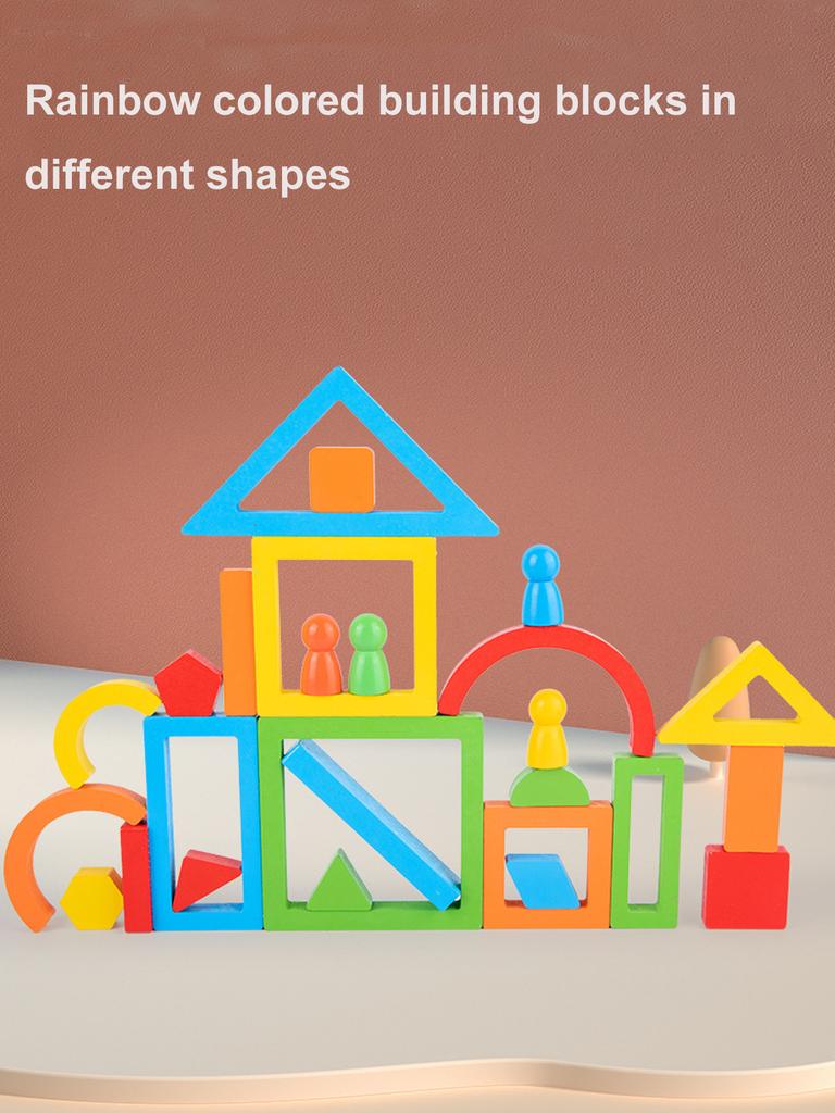 Wooden Rainbow Blocks Puzzle, DIY Educational Stack Blocks, Shape And Color Cognitive Toys, Early Education Puzzle Toy