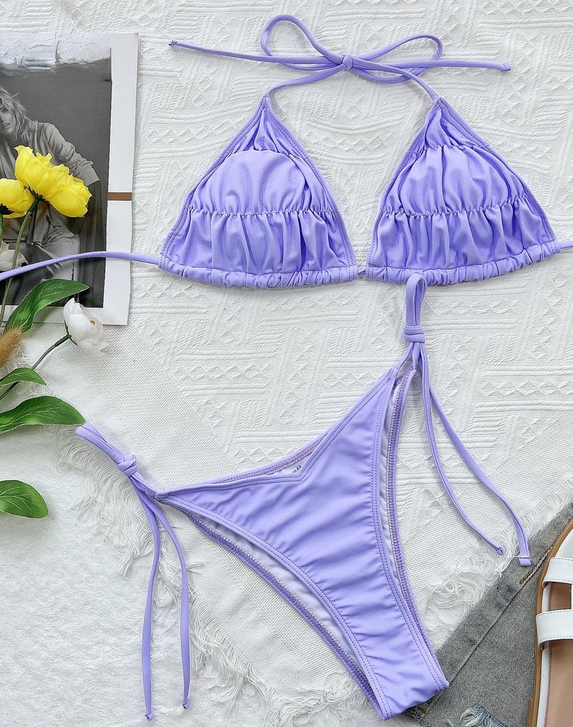 Dambaddräkt Enfärgad Sexig Grimma Triangel Rygg Tie Bikini Set 5 Färg