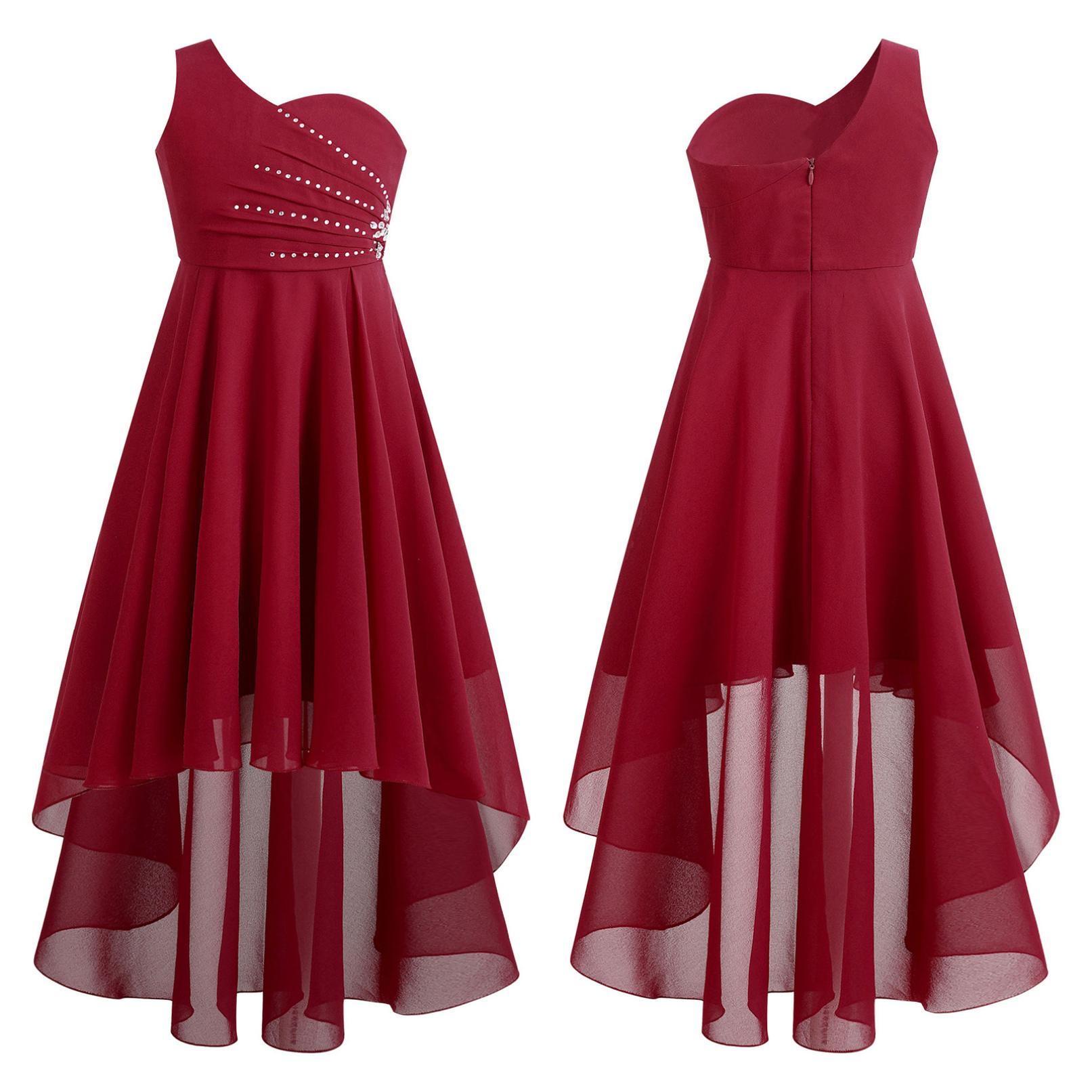 

Дитяча весільна вечірня сукня принцеси з рюшами для дівчинки з рюшами для подружок нареченої. 5-6 Years бордовий