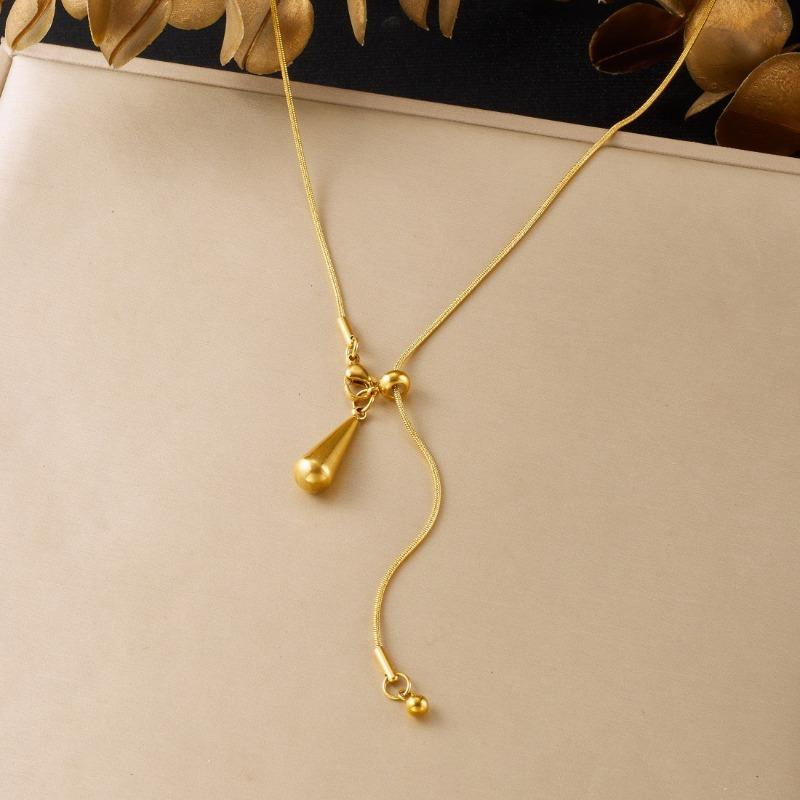 Gold Plated Adjustable Teardrop Pendant Snake Chain Necklace