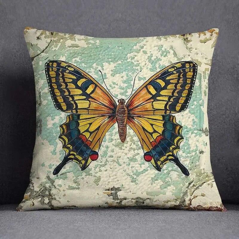 Fronha de almofada quadrada borboleta retrô para decoração de casa e escritório