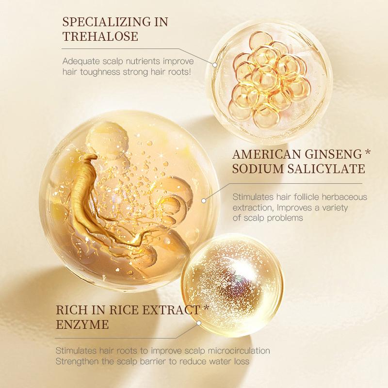 Champú con aceite de ginseng natural americano de 450 ml (15,22 onzas líquidas), mejora el folículo capilar, nutrición elástica, enzima trehalosa y solución para el cuidado capilar.