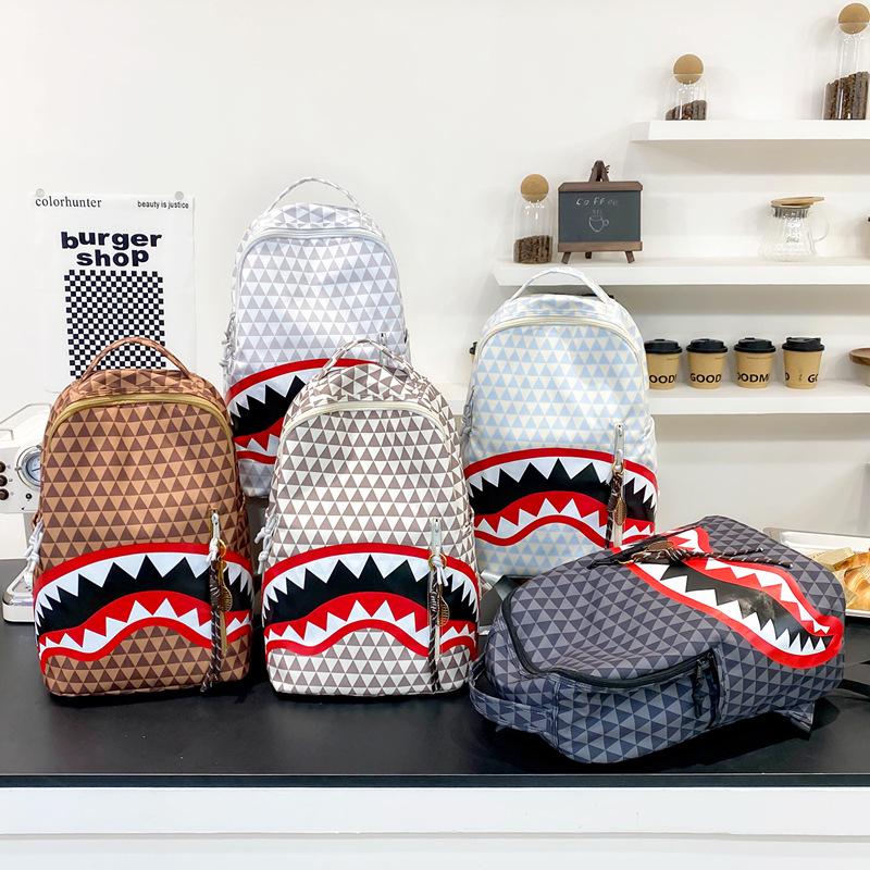 Shark Print Student Backpack, Large Capacity, Trendy, Fun, and Fashionable