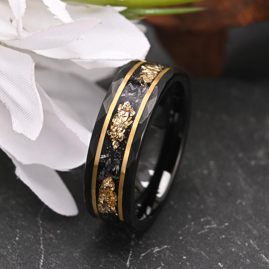 8mm Klassischer Wolframcarbidring Schwarz mit Goldfolie Ehering Verlobungsring für Männer und Frauen Schmuckgeschenk