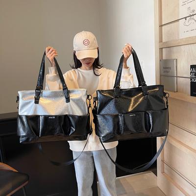 Simple PU Texture Travel Bag, Large Capacity Cover, Tie Rod, Light Tote Bag, Women's Leisure Commuting Yoga Sports Bag
