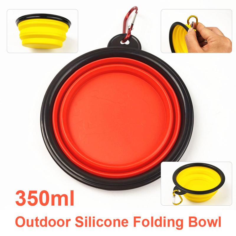 Portable 350ml Personalized Pet Bowl Eco-Friendly Silicone Collapsible Dog/Cat Bowl Carabiner Clip for Travel Camping Luxurious (Red,350ml) красный