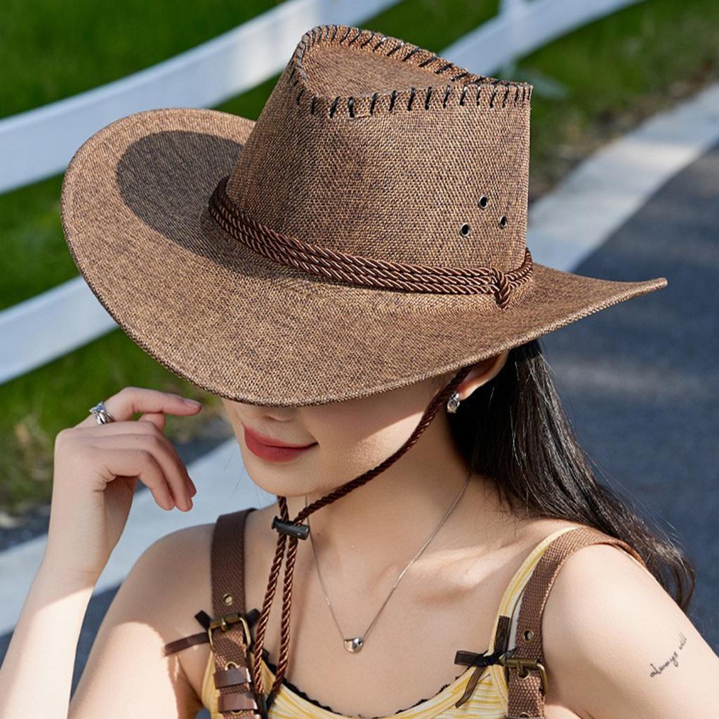 Summer Western Cowboy Straw Hat for Men Women Solid Color Wide Brim Sunshade Hats British Mountaineering Hiking Panama Caps