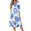 Damen Freizeitkleid mit Rundhalsausschnitt, Dreiviertelärm, Blumendruck, Midi-Länge, Leicht, Bequeme Passform mit Taschen