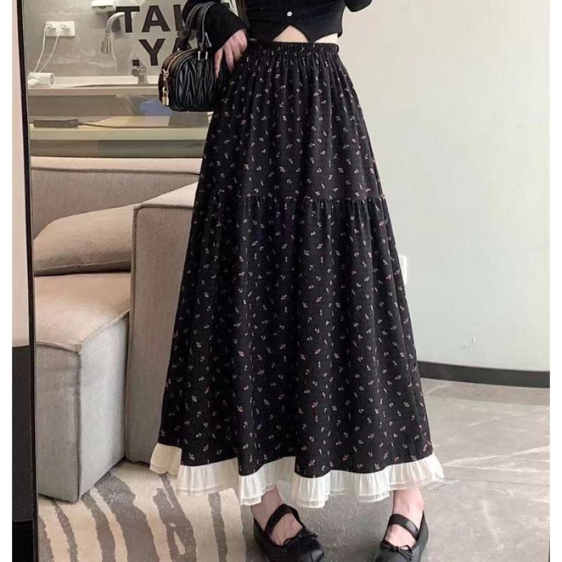

New white floral skirt high waist spring and summer medium and long design sense niche long skirt irregular fairy skirt 2XL