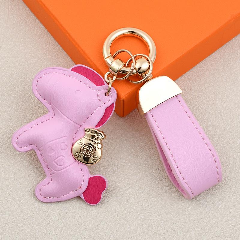 Instant Wealth Leather Keychain: Cartoon Pony Bag Charm & Couple Car Pendant - New Year Gift