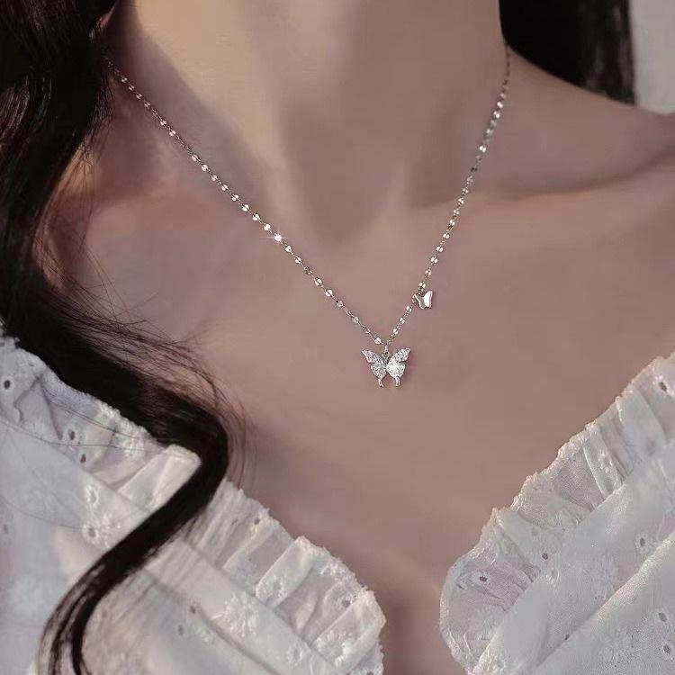 2023 Sterling Silver Butterfly Necklace: High-End Luxury Choker for Women