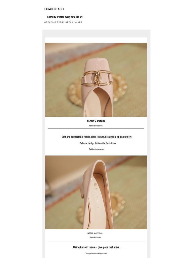 Rosa Lackleder Chunky Heel High Heels, Damen Schuhe mit eckiger Zehenpartie, Metallschnalle und Schafsleder-Innensohle.