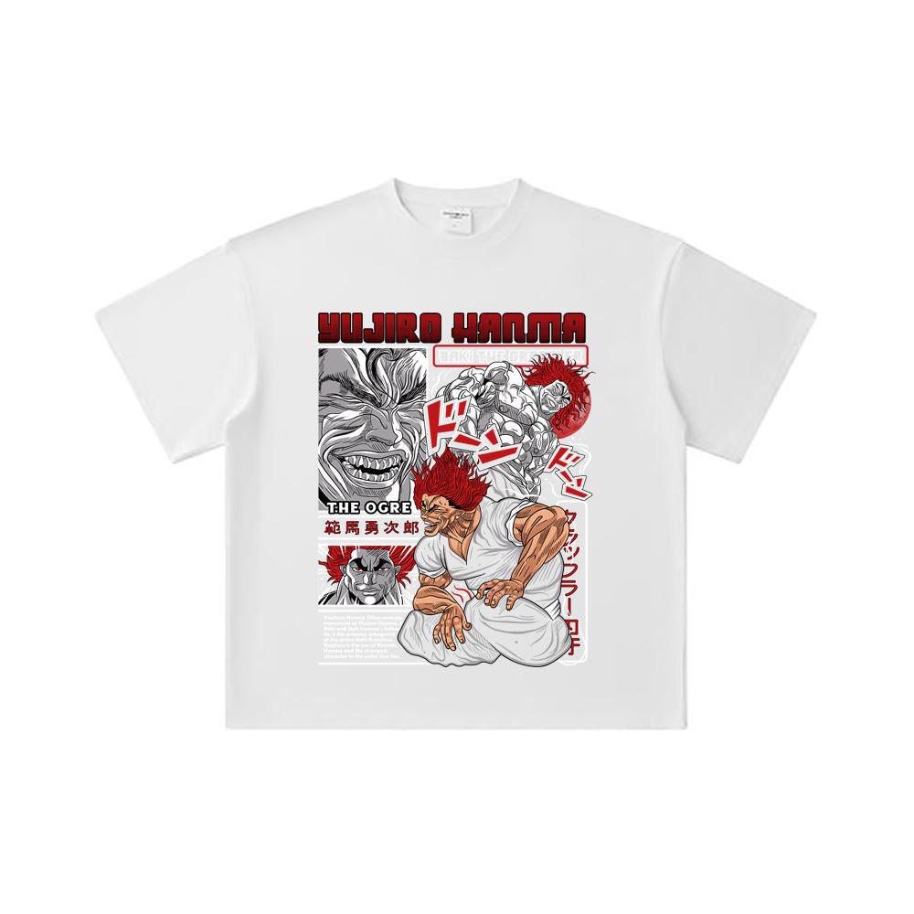 260 GSM Double Yarn 32 Count 100% Cotton Baki V1 Yujiro Print Unisex Heavy Cotton T Shirt