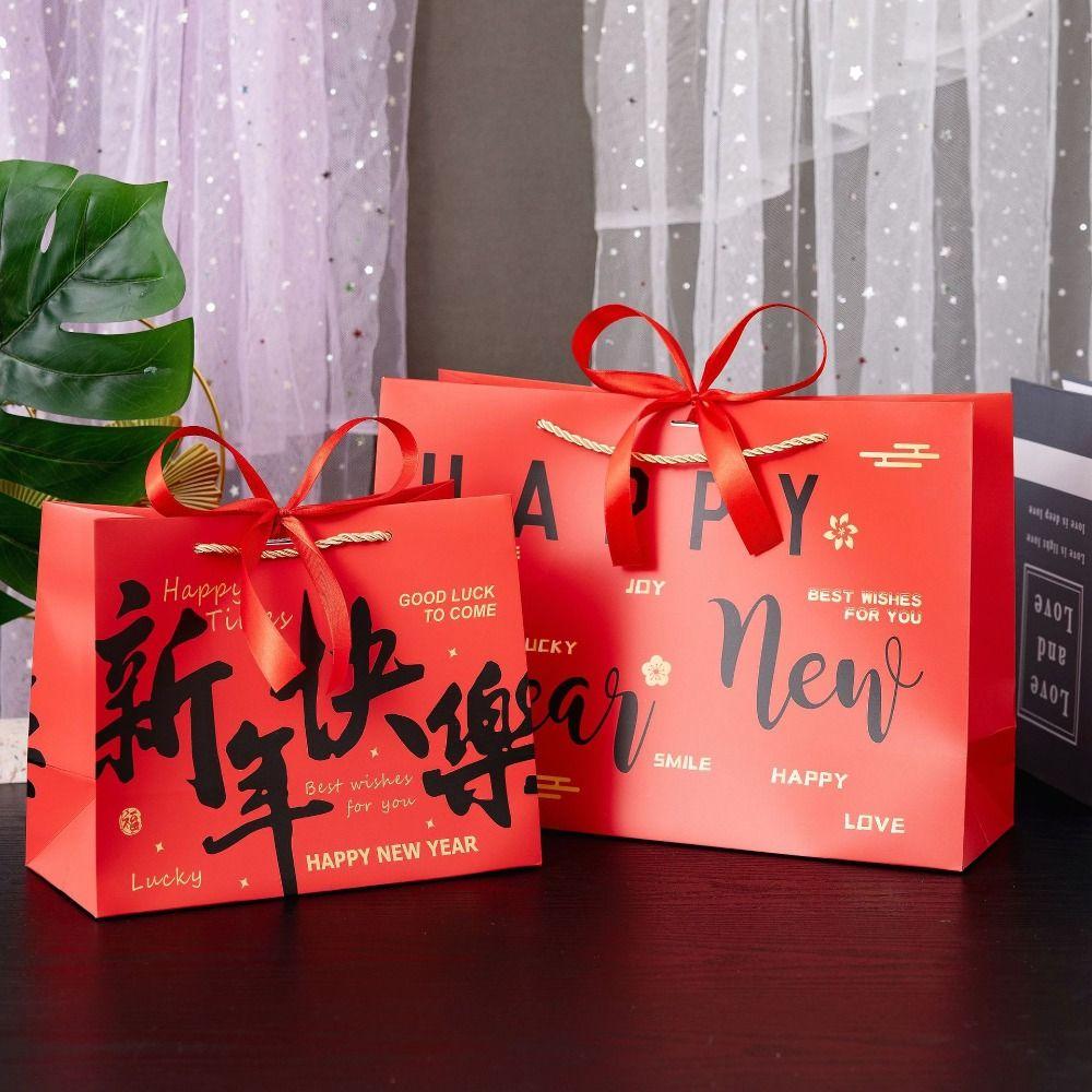 Paper Present Wrap Bag Red Clothing Handle Bag Handbag Party Favor Bags  Birthday Party Decoration