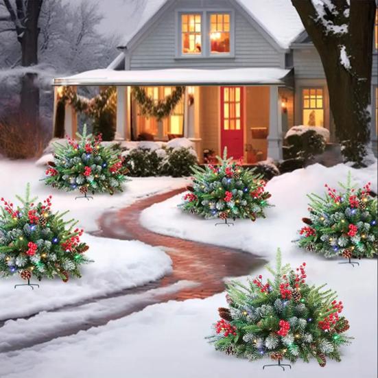 Inch Lighted Artificial Christmas Urn Filler Battery Operated Pre-lit Xmas