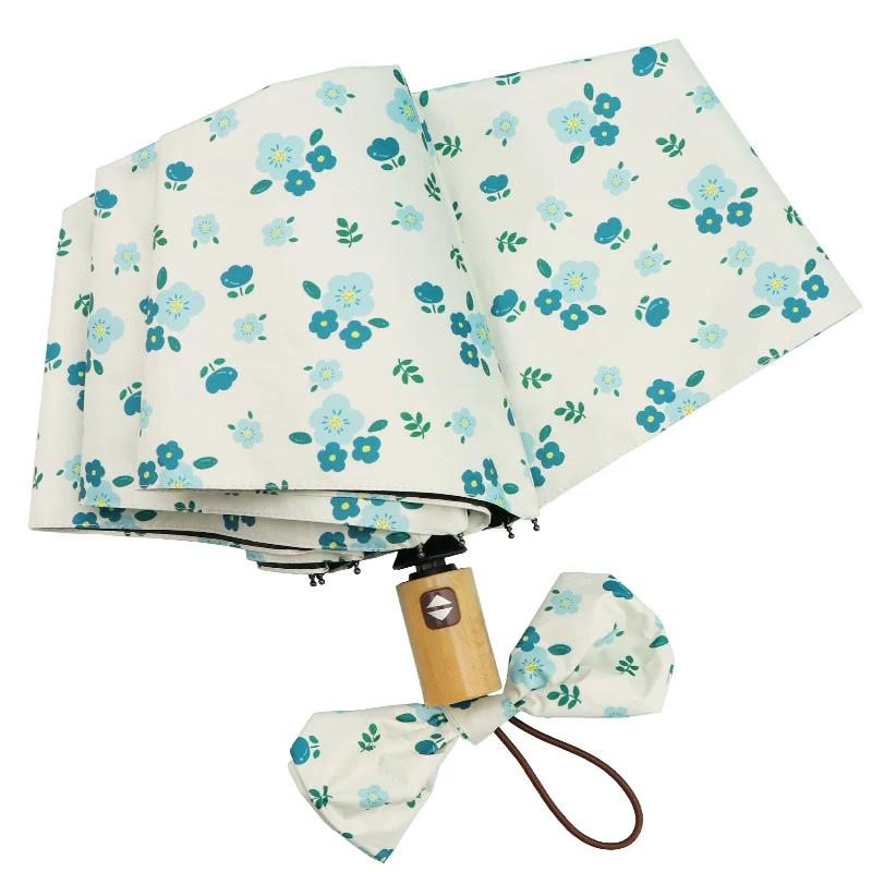 Fresh Print Umbrella Student Small Portable Folding Rain Or Shine Dual-Use Umbrella Sun Protection UV Protection Sun Umbrella Women