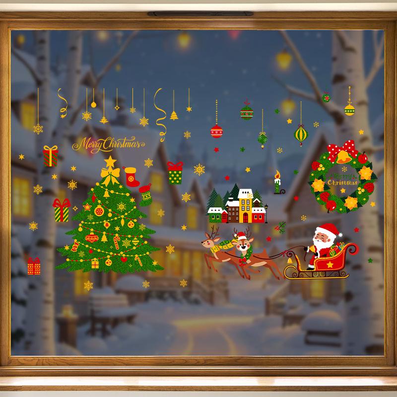 Santa Claus Reindeer Electrostatic Glass Window Display Scene Arrangement Shopping Mall Decoration Atmosphere Stickers