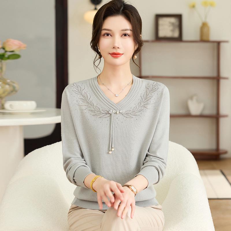 

2026 New Year Chinese Style Spring Sweater - Knit Base Layer for Middle-aged & Elderly Women XL (recommended 120-130 lbs) синий