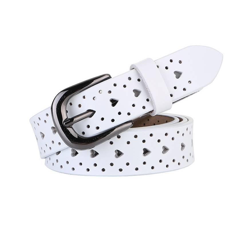 Leather Shaped Heart Belt Women Hollow Heart Design Silver Alloy Daily Buckle