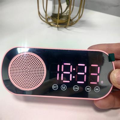 Mini-Spiegel-Digitalwecker mit Timer, wiederaufladbare Funkuhr, 2 Alarme, FM-Radio, kabelloser Lautsprecher, Subwoofer, Desktop-LED-Uhr