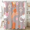 Whimsical Cat Shower Curtain Pink Orange Floral Print Fabric for Bathroom Decorations Non-Slip Hook Rods Included