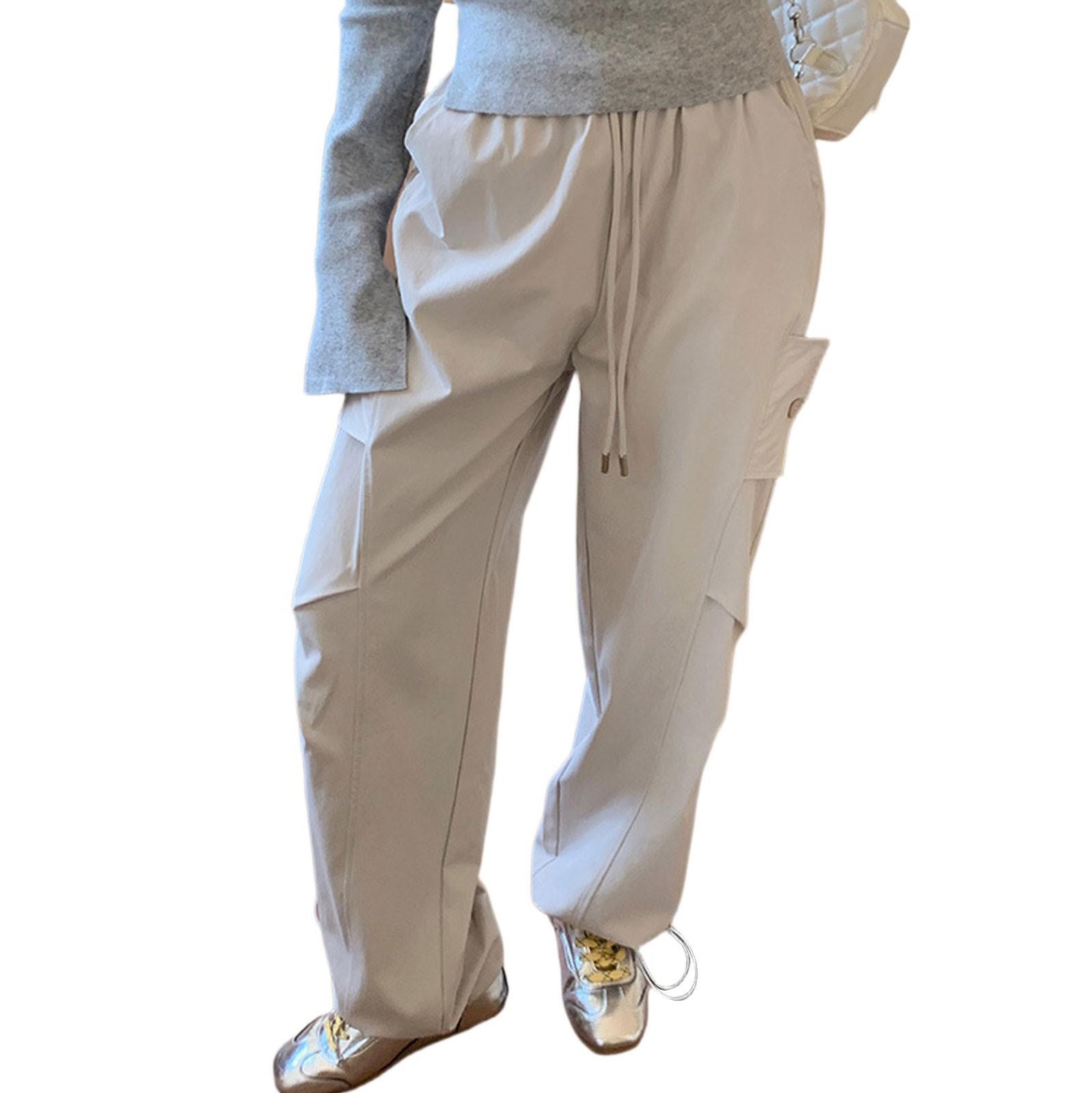 

Женские свободные брюки-карго Спортивные брюки в стиле хип-хоп Свободные повседневные брюки с широкими штанинами на шнуровке S бежевый