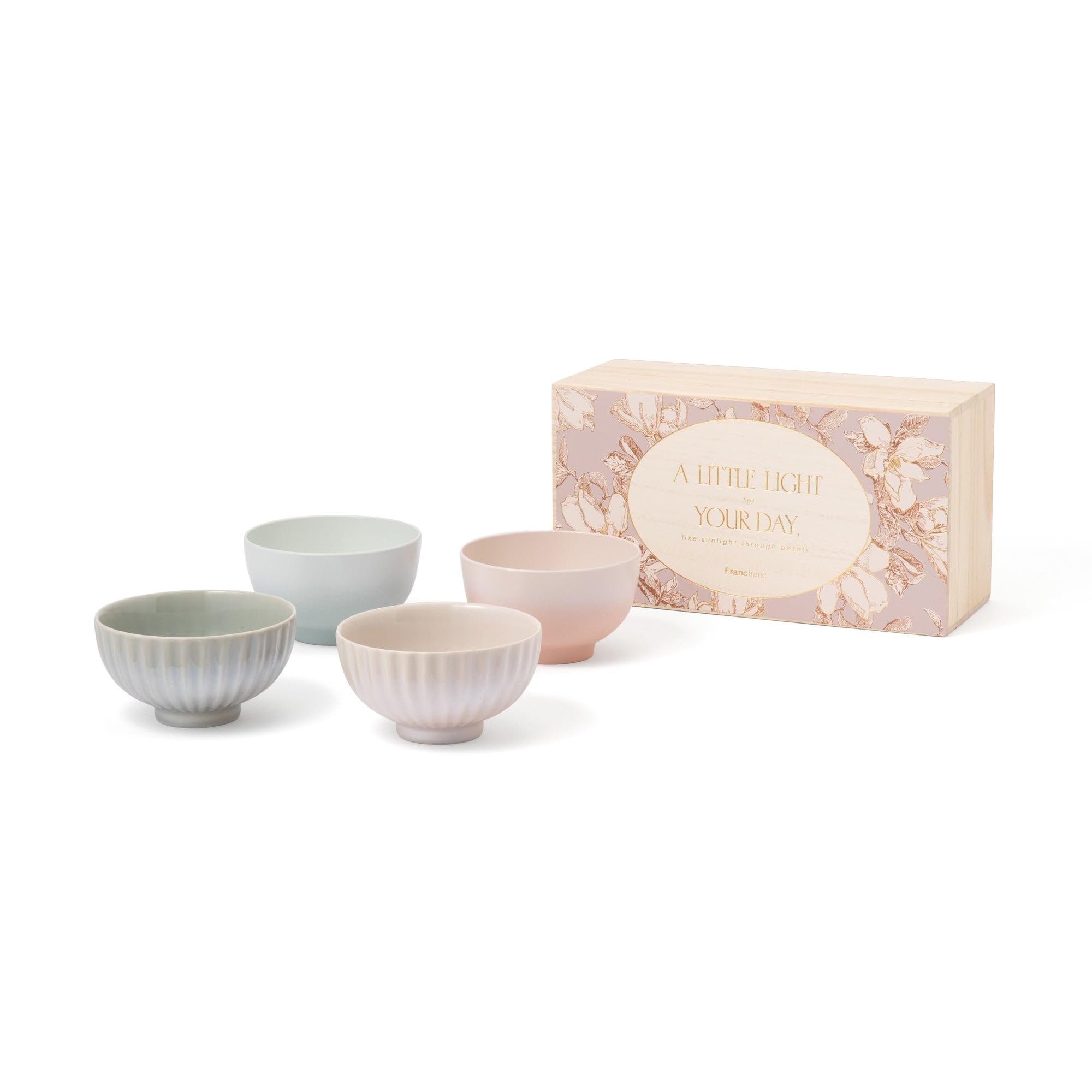 Francfranc Pair Gift Set: Rice Bowl & Soup Bowl Set (Flower Design)