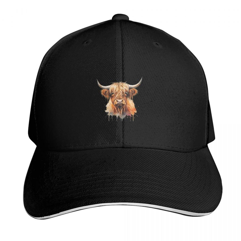 Highland Cattle Cow Longhaired Watercolor Baseball Cap Sports Cap Luxury Brand Western Hat Unisex Hat Unisexs Caps Womens