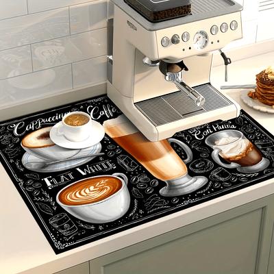 1Pcs Rubber Drying Mat With Retro Coffee Print For Coffee Shop Restaurant Kitchen Carpet Tableware Durable Diatom Mud Table Mat Pet Mat Coffeeware