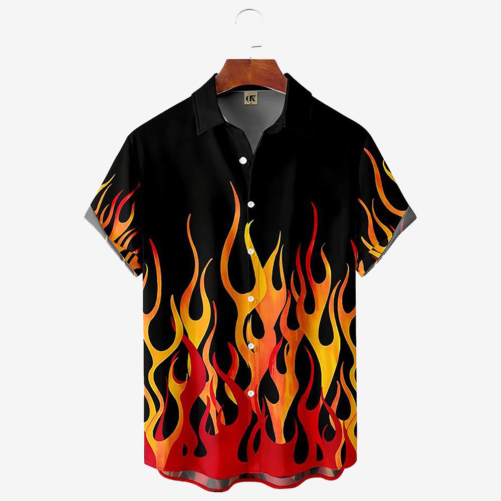 Flame Men'S Shirts 3d Print Summer Fashion Red Flame Shirt Man Short Sleeved Oversized Shirt For Men