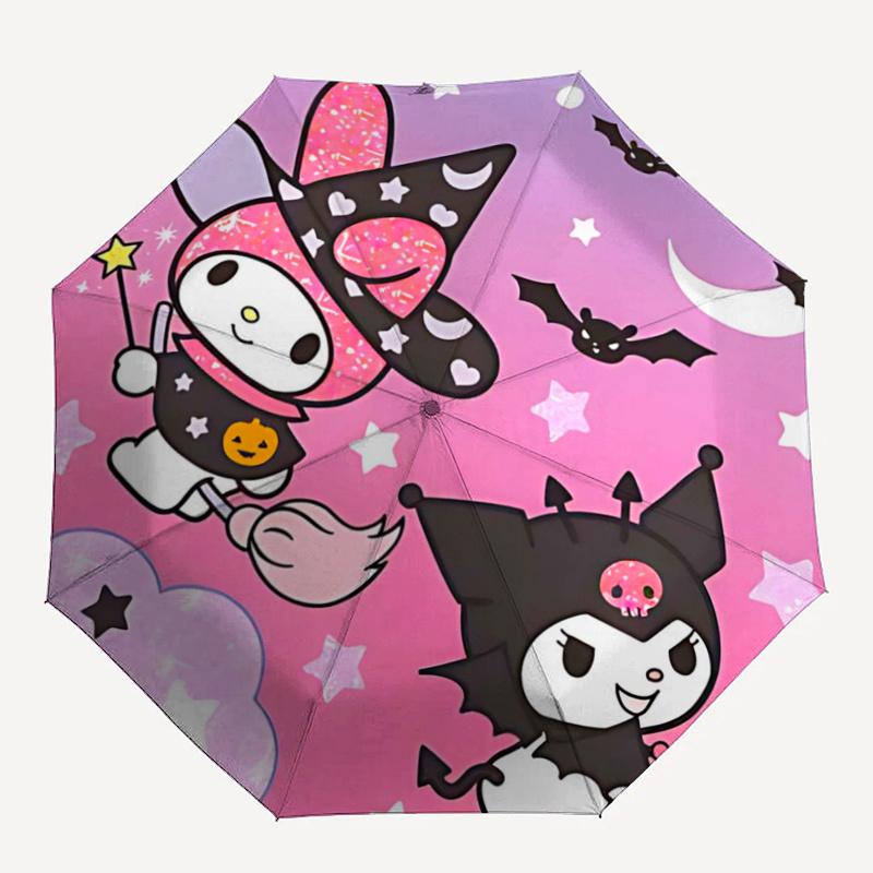 1pc My Melody & Kuromi Halloween Witch & Devil Costumes Automatic Folding Umbrella - Portable Tri-Fold Design with 8-Rib Iron Frame - Perfect Gift for
